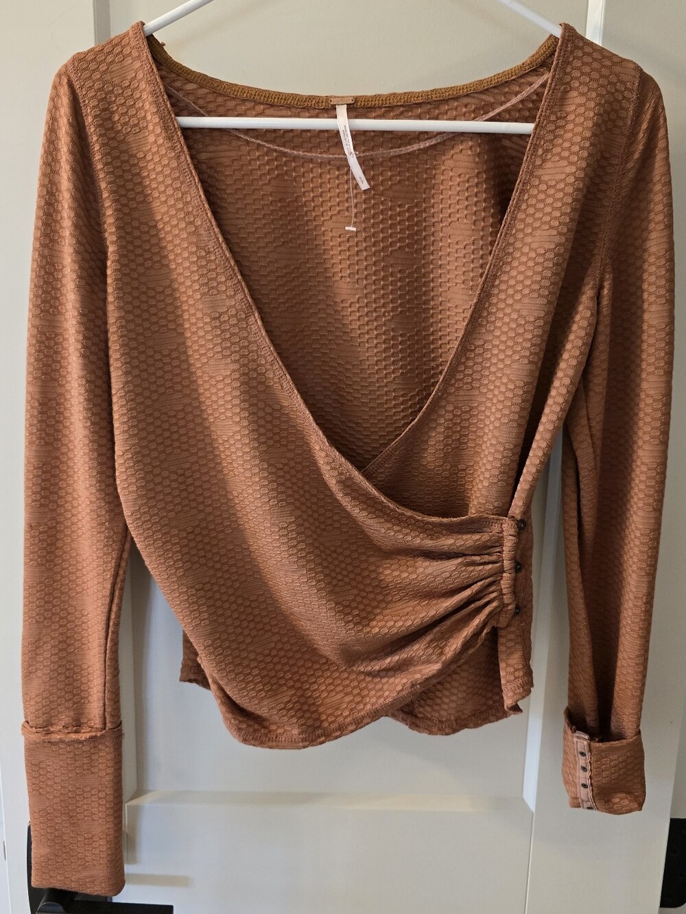 Free People Penny Top Mesa Combo Rust Wrap Long Sleeve Ruched Top Size S/P